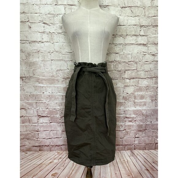 Banana Republic Paper Bag Tie Waist Midi Skirt Olive Green Size 2 Heavy Cotton - Picture 1 of 6